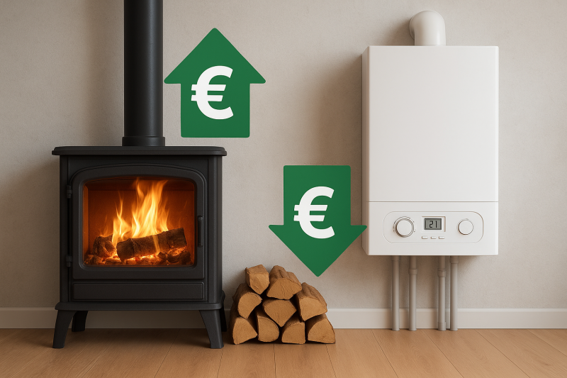 Economie d'énergie avec un poêle à bois par rapport à une chaudière à gaz